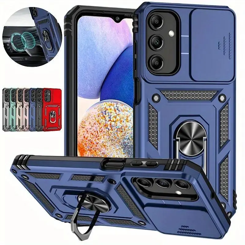 Armor Funda Slide Camera Lens Back Cover For Galaxy A17 A16 A15 A54 A55 A56 A36 A14 S21 S22 S23 S24 S25 S26 Magnetic Ring Stand Protect Cover Casing