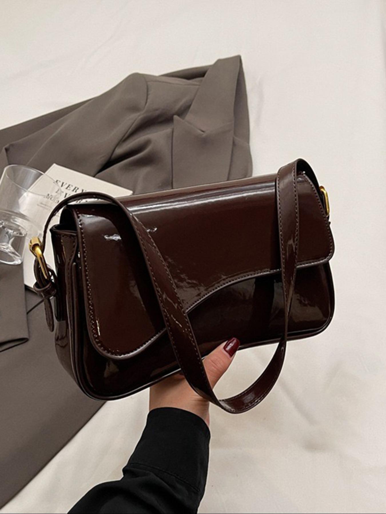 Women's Solid Color Shoulder Bag, Fashionable PU Leather Crossbody Bag for Work & Business, Casual Trendy Versatile High-quality Daily Commuting Bag, Leather Shoulder Bags