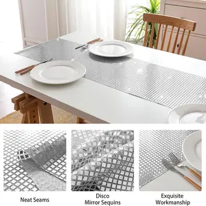 12"x108" Disco Grid Glitter Table Runner, /silver Color/rose Gold, Sparkly Rhinestone Mesh, Wedding Party Decor, Retro Disco Dance Event