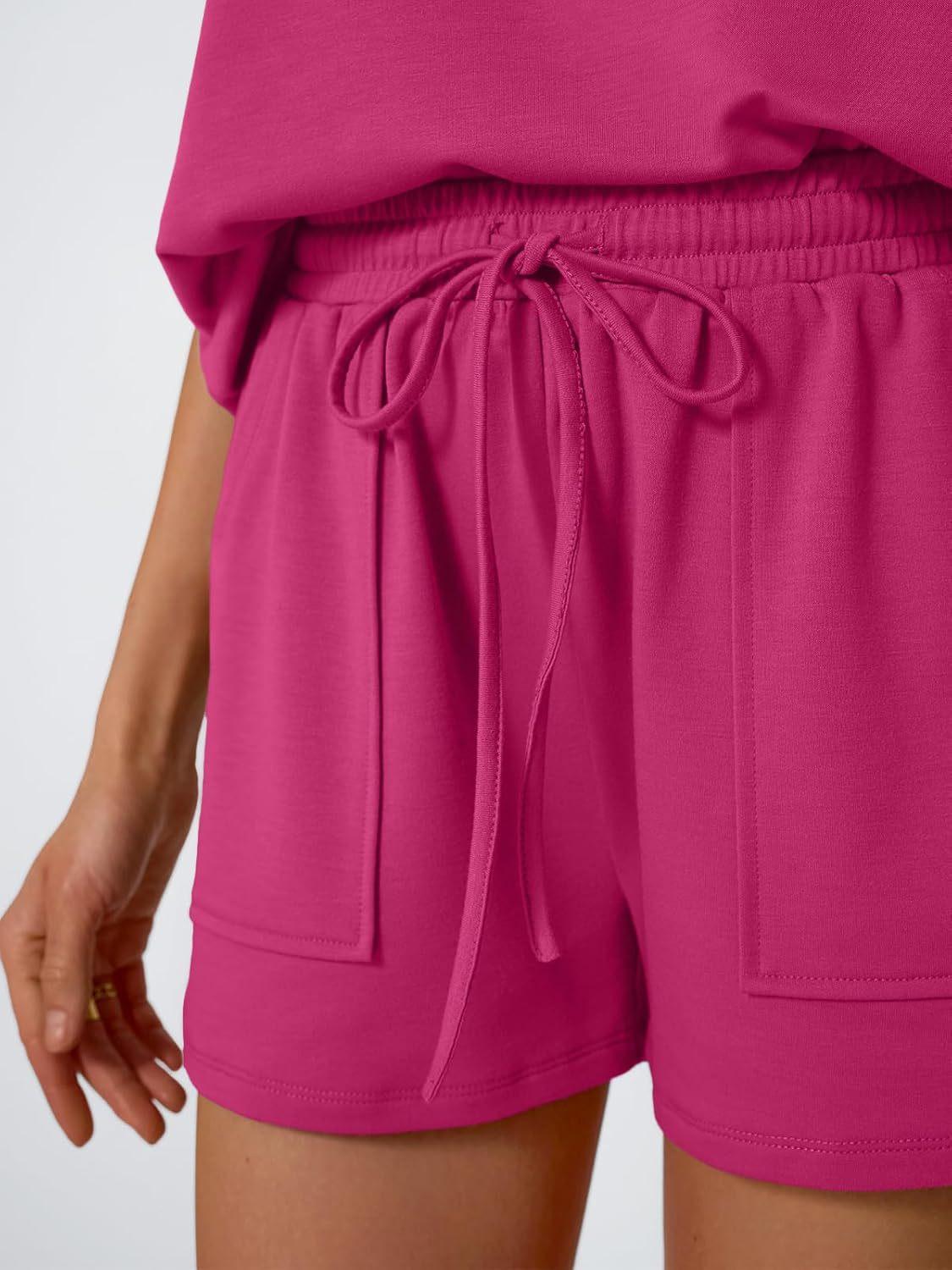 Women's 2-Piece Lounge Set - Sleeveless Cap Sleeve Top & Drawstring Pocket Shorts