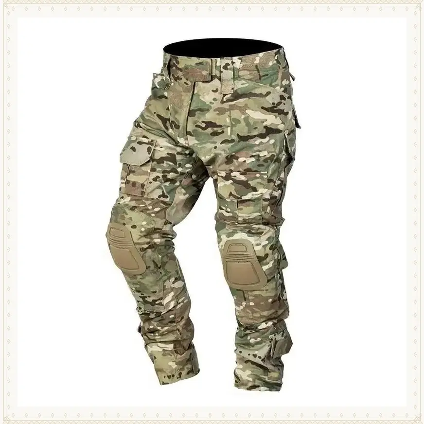 Outdoor men's combat pants with knee pads, tactical freight sports pants, camping camouflage, multi-purpose hiking and hunting clothing