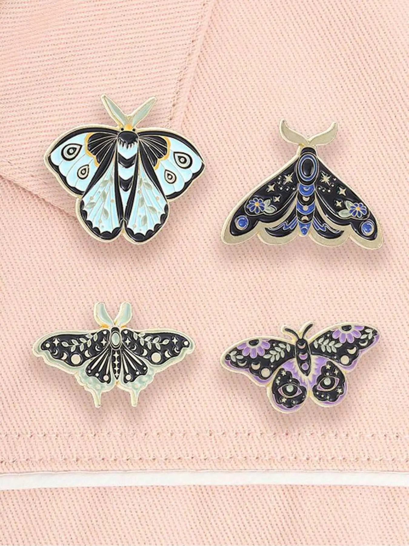 1pc/Set Vintage Moon Phase Moth Enamel Pins Gothic Starry Butterfly Brooches Backpack Clothing Badge Jewelry Gift