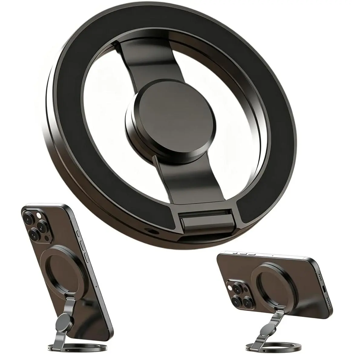 Magnetic Phone Stand & Fidget Spinner 2-In-1 Combo, 360° Rotatable Foldable Dual Magnetic Ring Holder, MagSafe Compatible Car & Desk Phone Mount, Stress Relief Fidget Toy For Adults, Suitable For Home Office Travel Gym