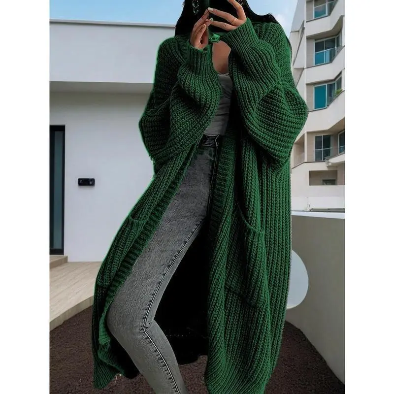 Women's Heather Grey Knitted Cardigan, Plus Size Casual Long Sleeve Open Front Sweater, Autumn Winter Knitwear Clothes, Longsleeves, Plain, Basic, Lady, Cozy Knit Wrap, Top, Loose, Plain Solid, Large, Loose Fit