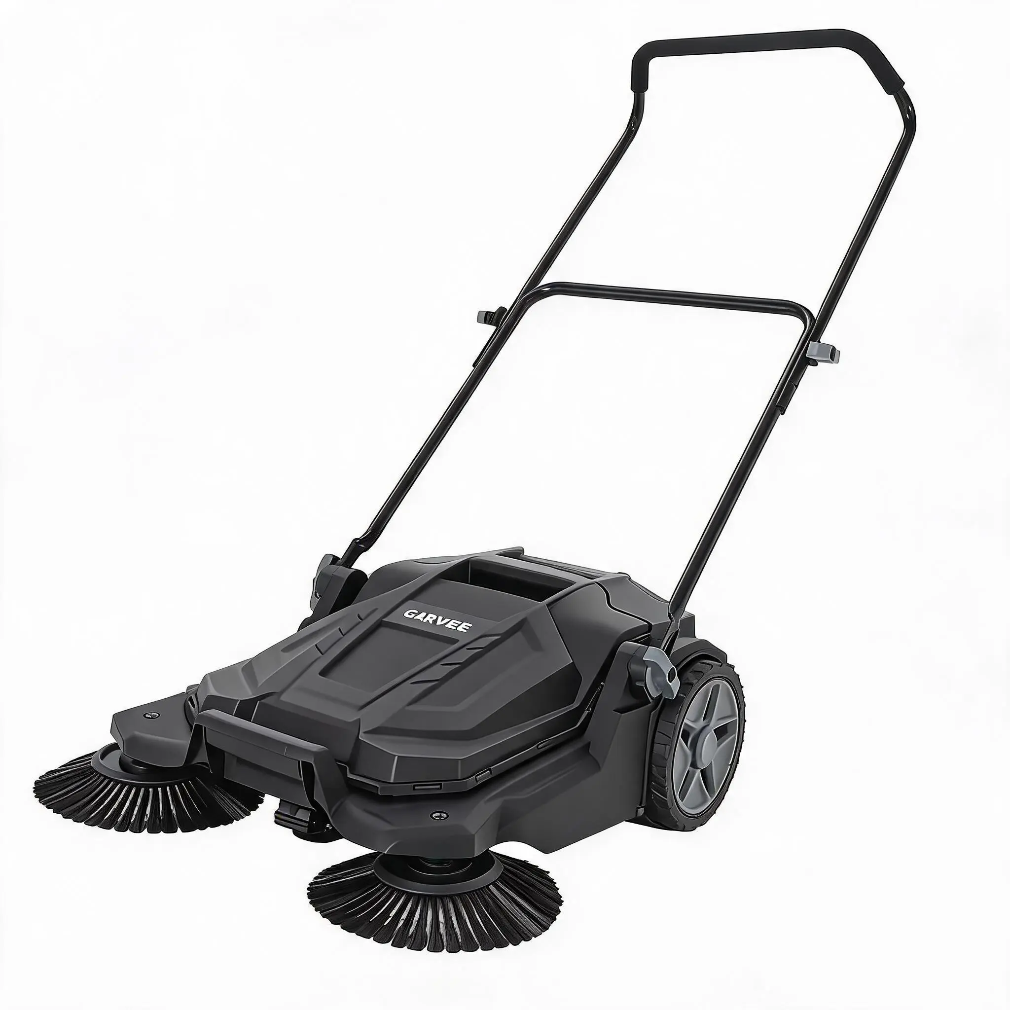 Manual Walk-Behind Push Floor Sweeper, 25.6 Inch Sweeping Width with 5-Gallon Debris Bin, Adjustable Folding Handle, Non-Electric Manual Cleaner for Garage, Workshop, Driveway & Patio Outdoor Cleaning