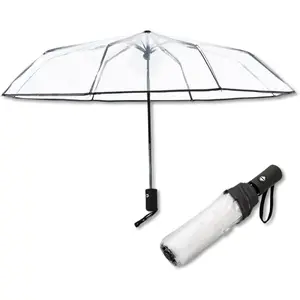 Clear Transparent Automatic Folding Umbrella, Lightweight Portable Windproof Travel Umbrella Auto Open Close Design for Rain Wind Snow, Adult Unisex Use