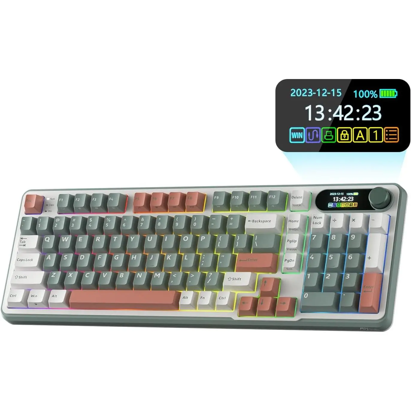 RK ROYAL KLUDGE S98 Wireless Mechanical Keyboard w/Smart Display & Knob | 96% Top Mount RGB Gaming Keyboard BT/2.4G/USB-C, 5-Layer Noise Dampening, Creamy Sound Pre-lubed Switch,Hot Swap, 98 Keys sohochic
