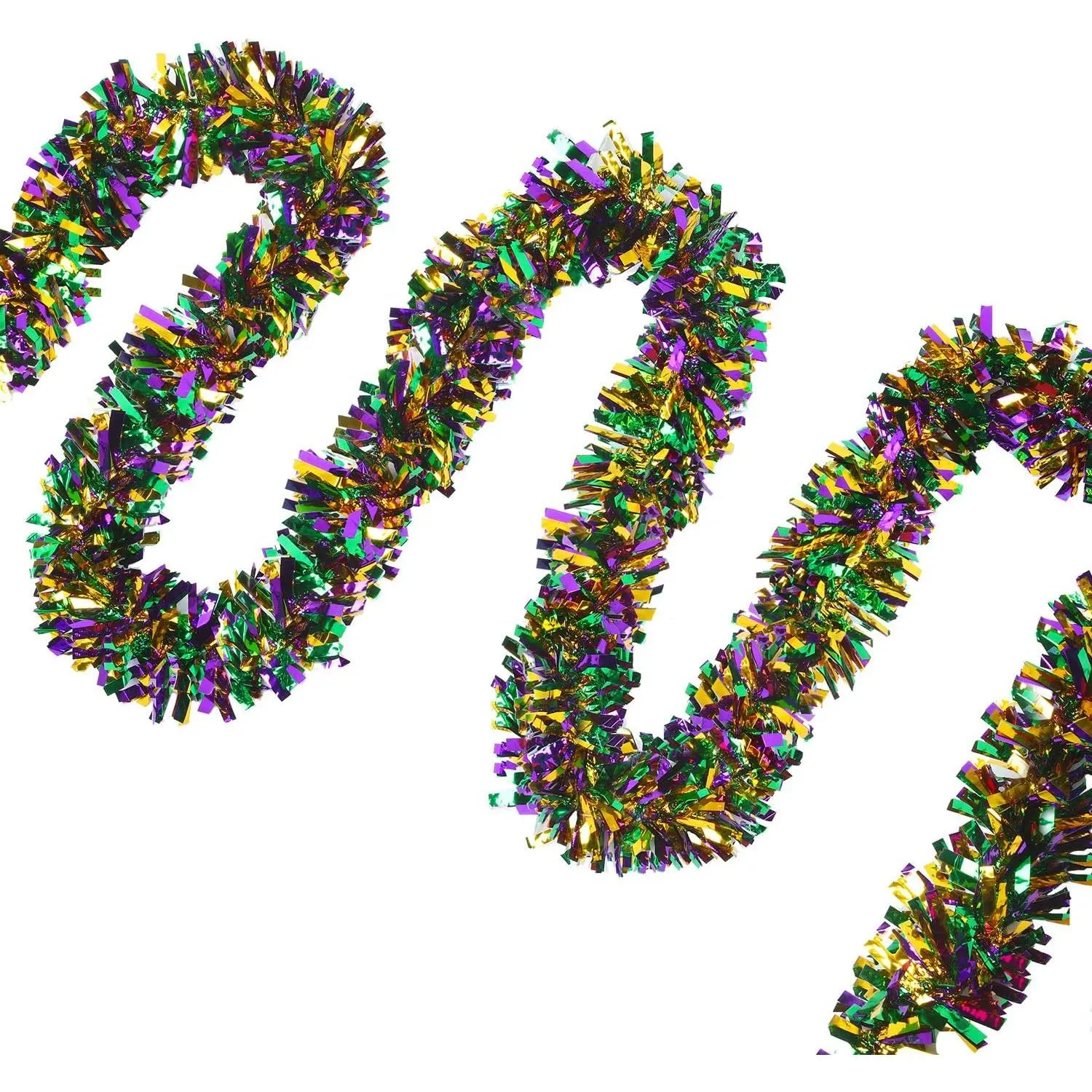 Mardi Gras Metallic Tinsel Garland Decorations, 3-Count 49 ft Green Festooning Garland, Shiny Wall Decor for Mardi Gras Party, Carnival Gifts, Indoor-Outdoor Home Festive Supplies