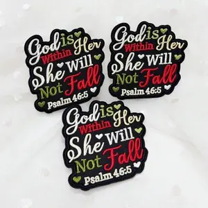 3-Piece embroidery "God be with her, she shall not fall" ironing patch - Female empowerment slogan, ironable fabric decal, suitable for truck hats, jeans, backpacks (no sewing required) - suitable for small business entrepreneurship and faith related