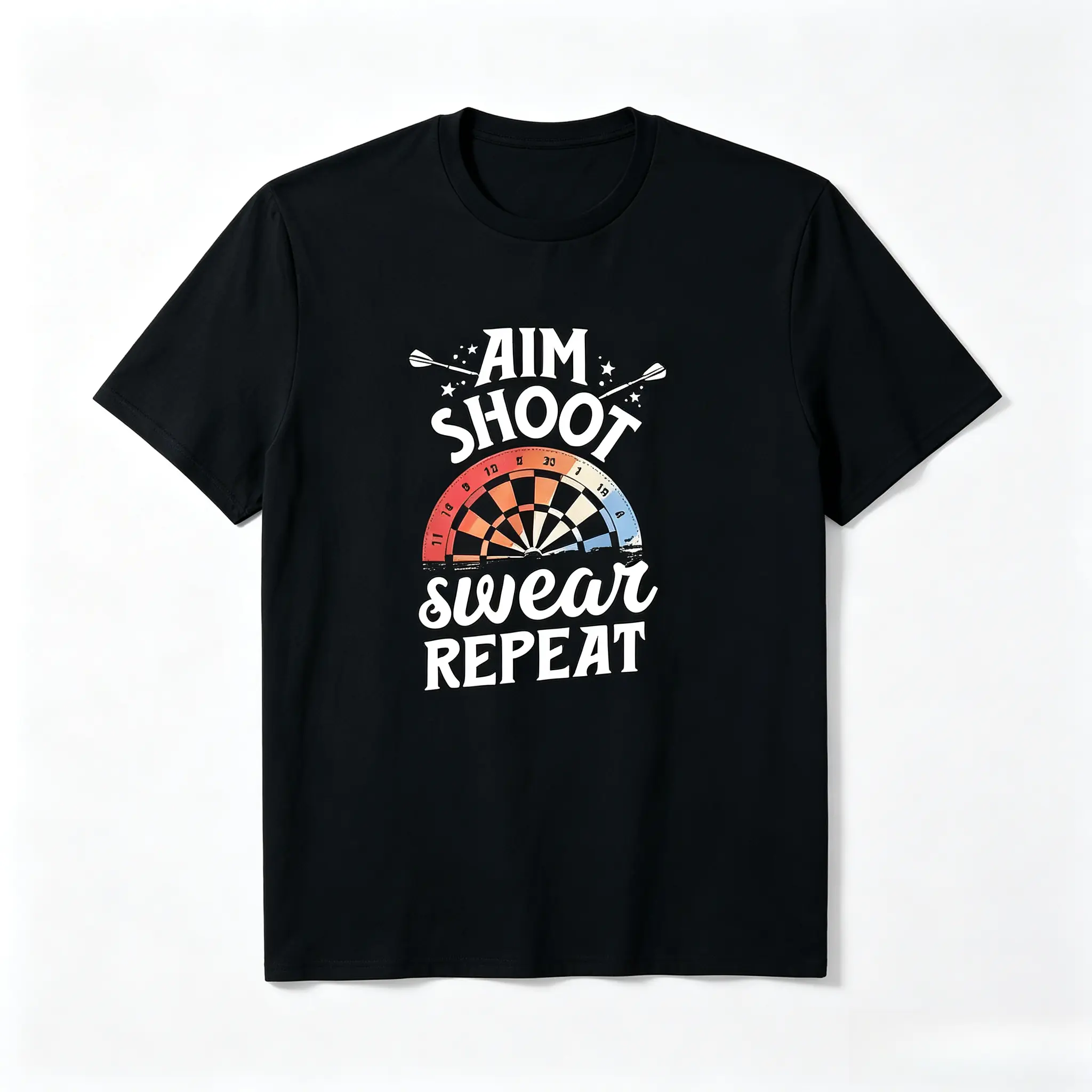 Darts Aim Shoot Swear Repeat Graphic Oversized Comfort Cotton T‑Shirt, Fashion Darts Player Outfit, Perfect Holiday Gift for Him Her, Great Present for Family Friends Lover