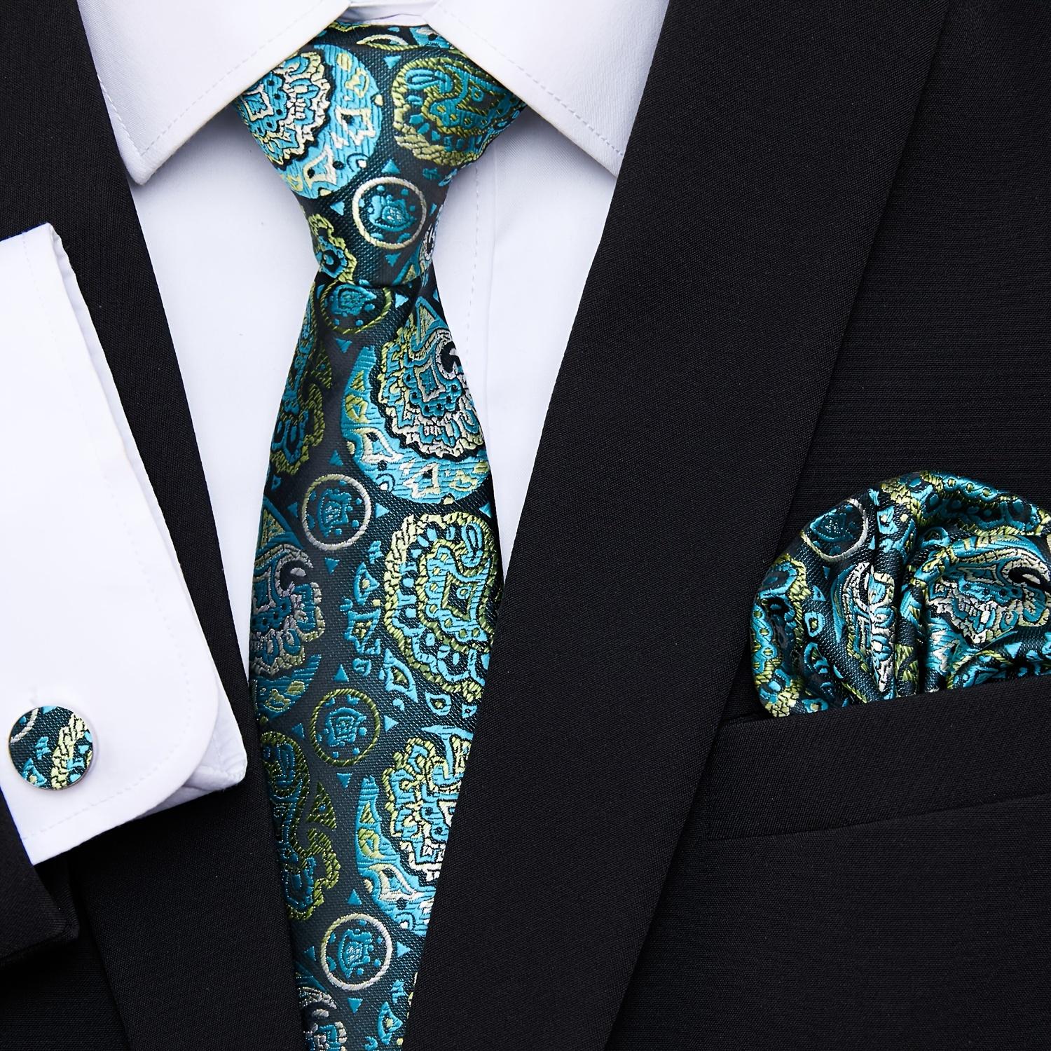 Paisley tie, pocket square, cufflink set gift box, men's tie 7.5 cm, suitable for holidays, weddings, and work