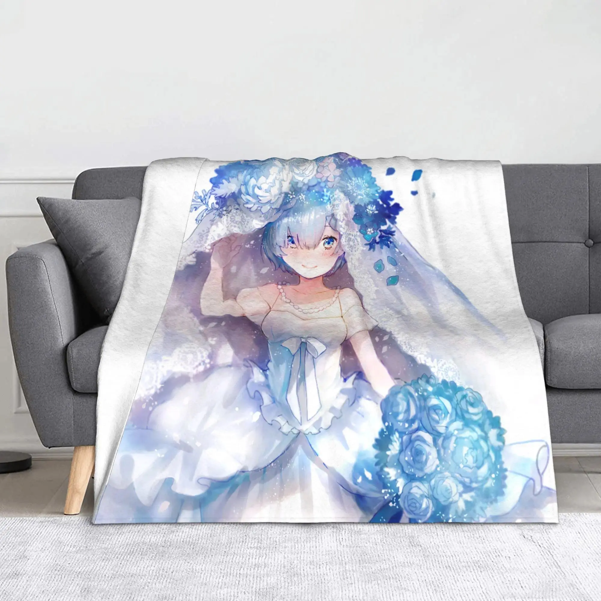 Hot Anime Rem Emilia Re:ZERO Flannel Throw Blankets Starting Life in Anothers Worlds Anime Blanket for Sofa Couch Warm Bedroom Quilt