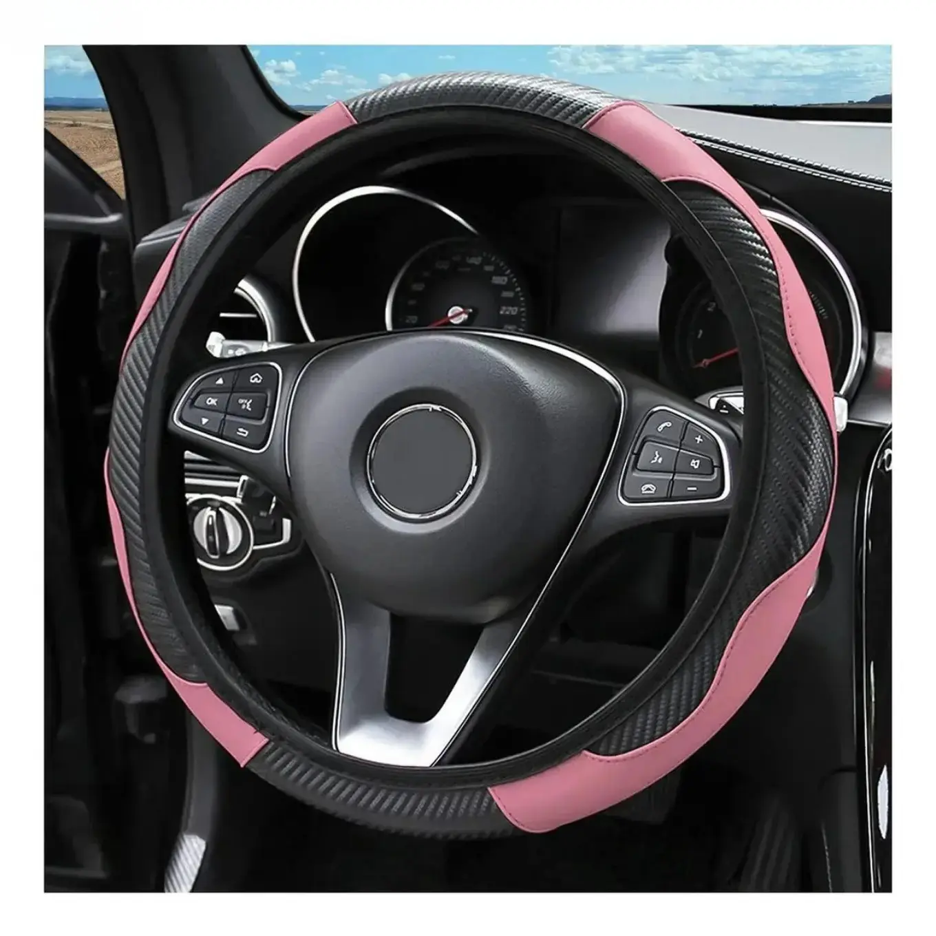 Carbon Fiber Steering Wheel Cover, Universal Anti-Slip Car Steering Wheel Cover for D-Shaped & Round Wheels, Breathable Scratch-Resistant Auto Interior Accessory, Sport Grip Cover for Cars, SUVs, Trucks & Daily Driving