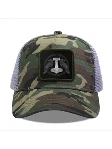 Two Ravens and Thor's Hammer Camouflage Mesh Baseball Cap for Men & Women - Adjustable Snapback Trucker Hat, Breathable Back for Hiking, Fishing, Camping, Golf & Casual Outdoor Attire Camouflage Random