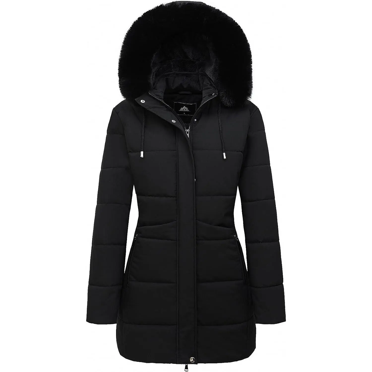 MOERDENG Women's Feminine Outdoor Solid Puffy Coat - Warm, Waterproof, Smooth, Elastic Long Down Jacket with Detachable Fur Trim