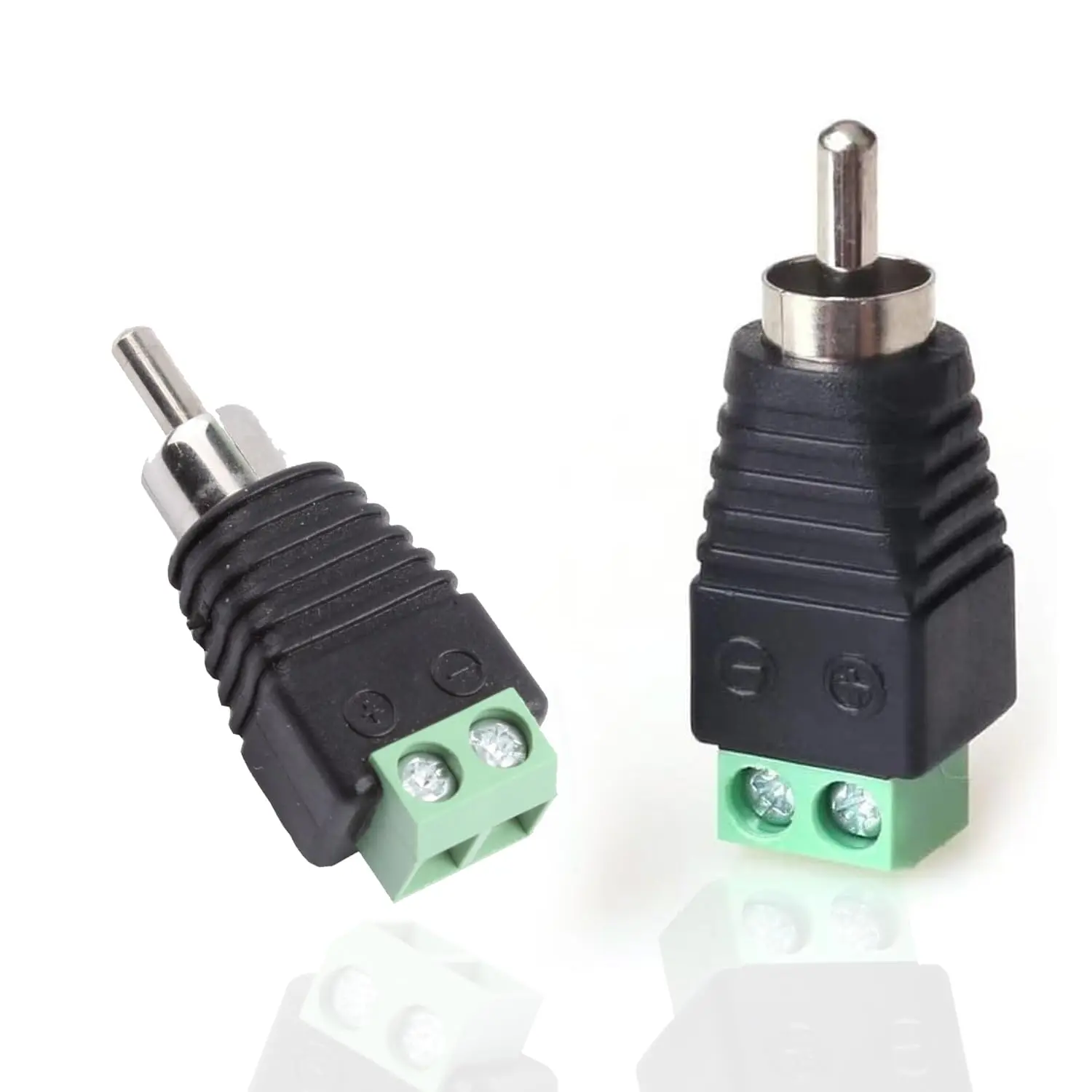 2-Pack RCA Male Plug Phono to AV Screw Terminal Solderless Audio-Video Speaker Wire Connector Set, Camera CCTV Grip, Synthetic Construction Accessories