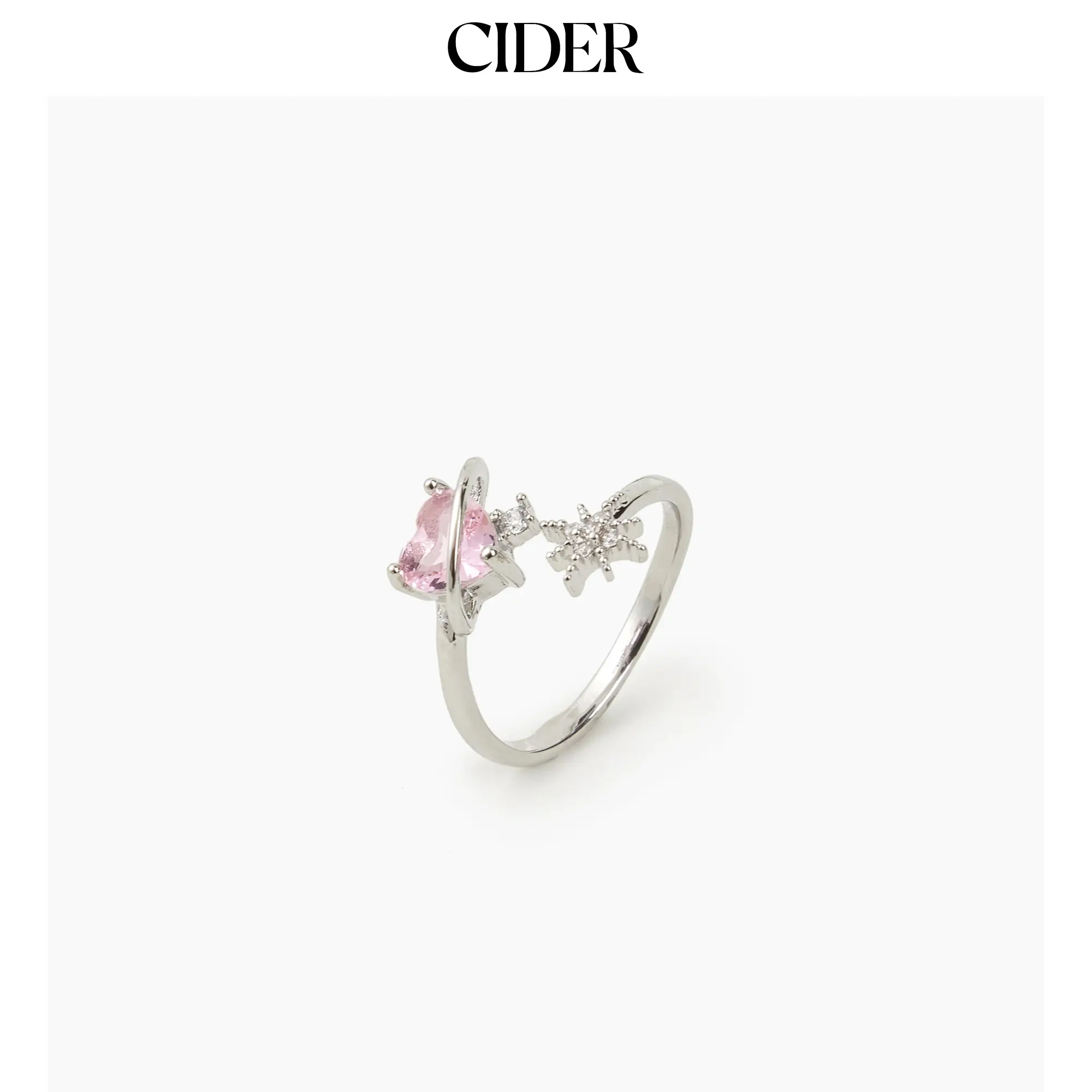 Cider Heart Crystal Rhinestone Cuff Ring