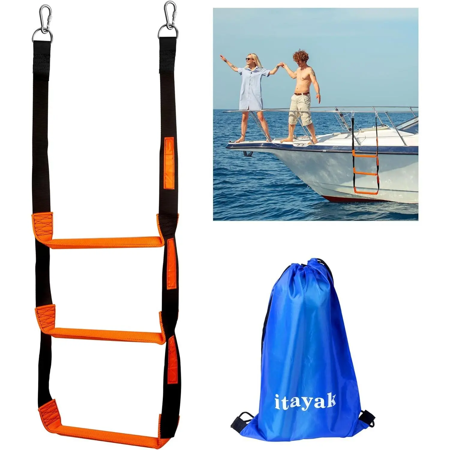 3 Step Heavy Duty 440lbs Strength Climbing Marine Rope Ladder with Reinforced Steps, Perfect for Inflatable Boat, Kayak, Motorboat, Canoeing