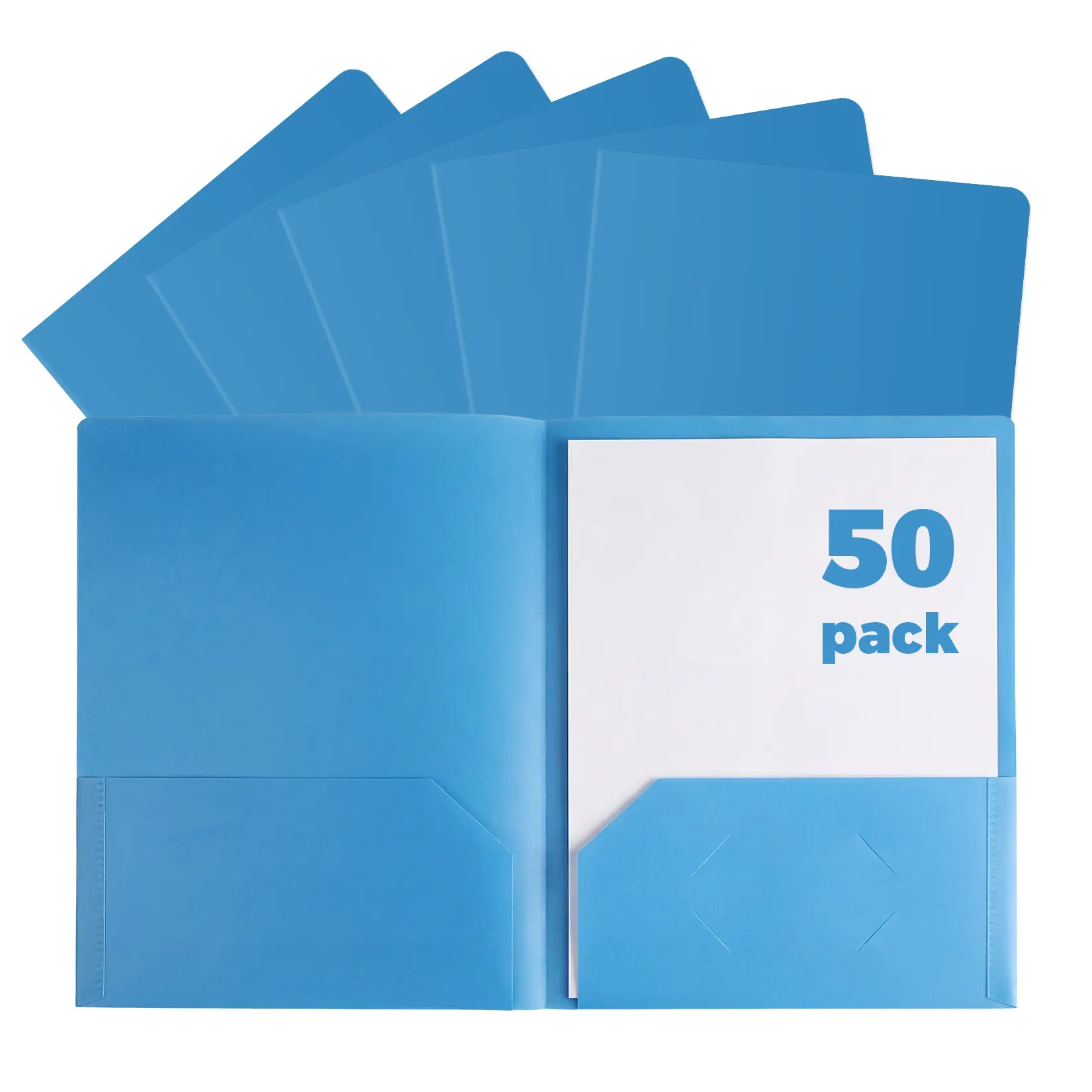 50-Pack Heavy-Duty PP Plastic Pocket Folders, Letter Size 2-Pocket Document Folders with Business Card Slot - Waterproof Tear-Resistant - Multi-Color (Blue/Red/Black)