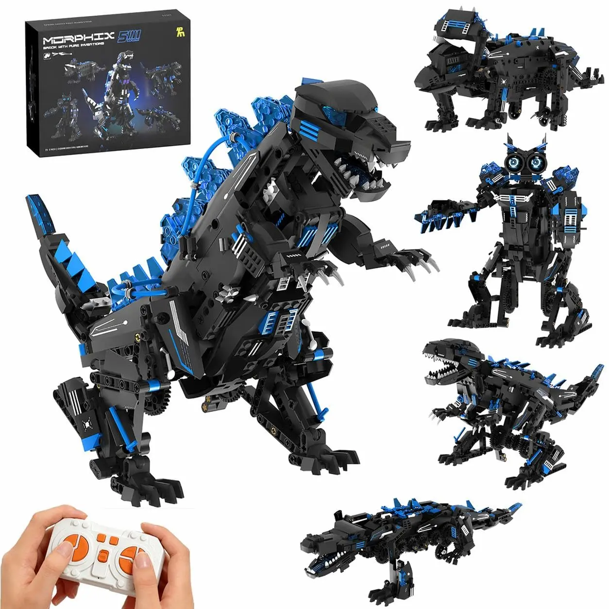 Garvee 5-in-1 STEM RC Robot Dinosaur Building Kit - 935 PCS App & Remote Controlled Programmable Transforming Construction Blocks, Build Dinosaur/Triceratops/Pterosaur/Reptile/Robot, Gift for Kids 8+