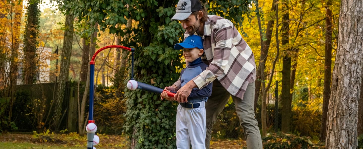 SUNDAY MIRTH 3-in-1 Baseball Set for Kids and Toddlers Ages 3-5 – Includes Tee Ball Stand, Hanging Tee, Automatic Ball Launcher, and 6 Softballs – Adjustable Height for Indoor/Outdoor Play – Sports Gift for Boys