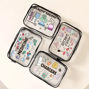 4-Piece Set Medicine Bag, Makeup Bag, Electronics Bag, Wash Kit, PVC Waterproof Storage Bag, Travel Makeup Organizer