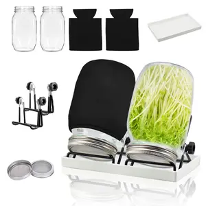 Indoor Seed Germination Kit, 13oz Glass Jars, Sprouting Filters, Jar Stand, Water Tray, Blackout Covers, Mason Jars with Filters