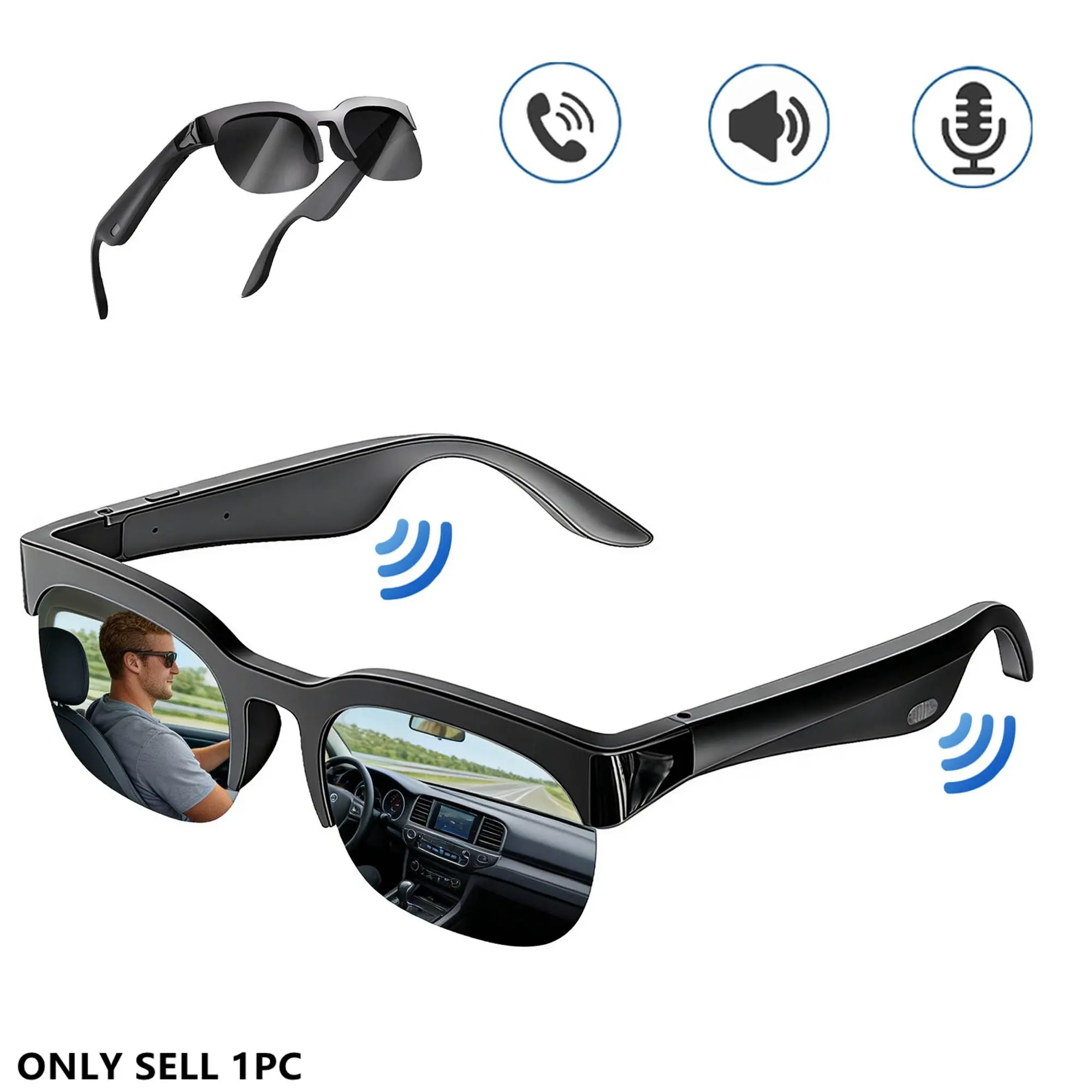 Bluetooth Sunglasses Polarized Sports Smart Sunglasses for Men and Women UV Protection Bluetooth Glasses for Cycling Driving Ultra Lightweight Rectangular Polarized Sunglasses Sun glasses Polarized Lens UV Blocking