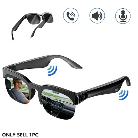 Bluetooth Sunglasses Polarized Sports Smart Sunglasses for Men and Women UV Protection Bluetooth Glasses for Cycling Driving Ultra Lightweight Rectangular Polarized Sunglasses Sun glasses Polarized Lens UV Blocking