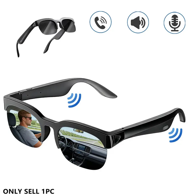 Bluetooth Sunglasses Polarized Sports Smart Sunglasses for Men and Women UV Protection Bluetooth Glasses for Cycling Driving Ultra Lightweight Rectangular Polarized Sunglasses Sun glasses Polarized Lens UV Blocking