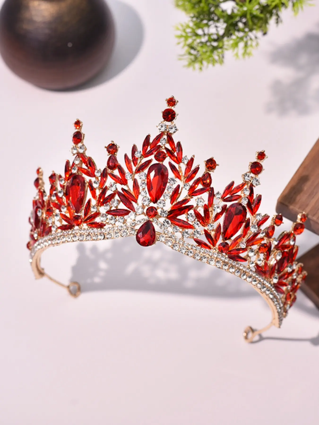 Vintage Ruby Rhinestone Waterfall Tiara, Sparkling Bride Crown, Bridal Headpiece for Evening Gown, Pageant Queen, Quinceañera, Birthday Photoshoot