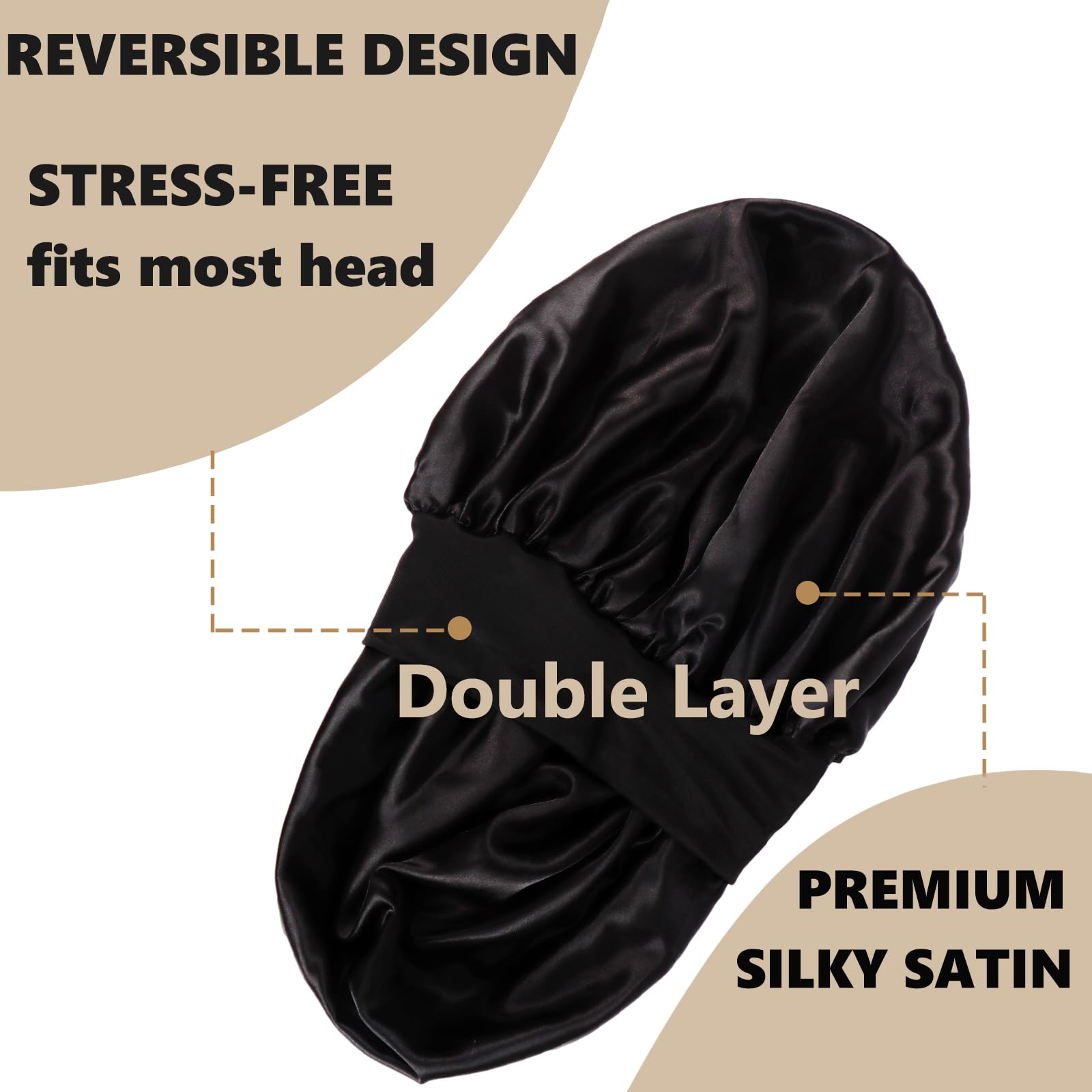 Double Layer Reversible Satin Sleep Bonnet for Men – Perfect for Sleeping, Makeup & Curly Hair Care – Ideal Back to School Accessory for Comfort & Style