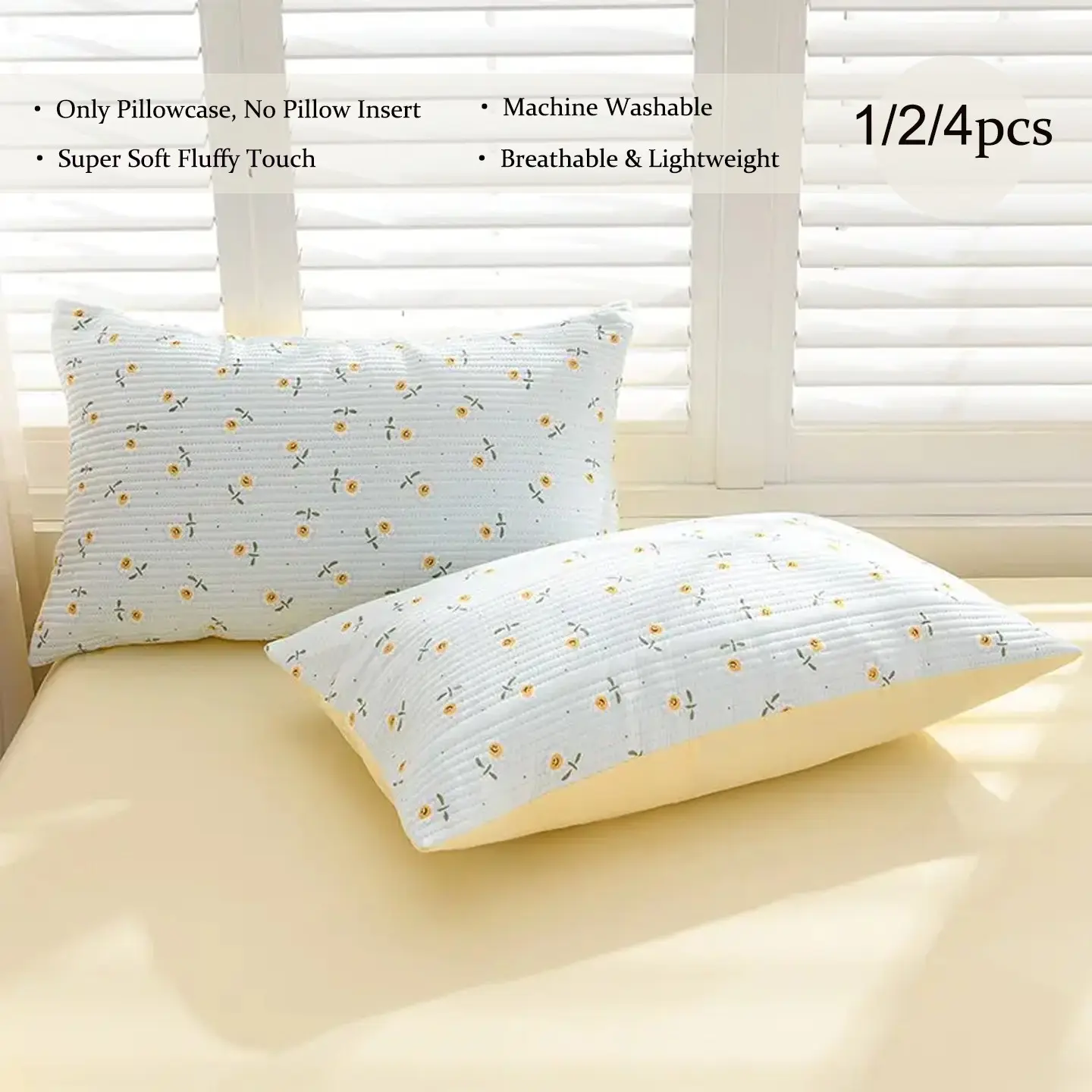 1/2/4pcs Quilt Layer Floral Printed Pillow Covers, Double Layer Textured Pillowcases, Size 48*74cm, Available In 1pc / 1 Pair / 2 Pairs For Home Bedroom Daily Decor, Bedding Essentials (Pillow Insert Not Included)