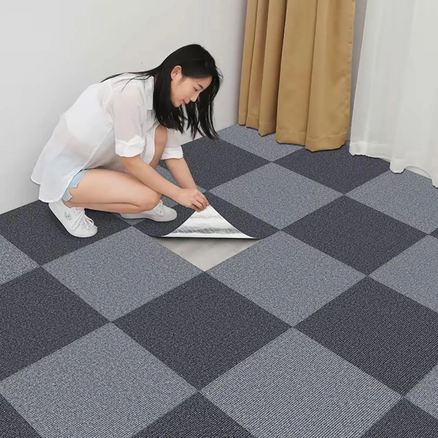 26-year-old latest model - 20 pieces detachable carpet tiles, soft and non-slip adhesive floor tiles for DIY cutting into square shapes and reusable carpet blocks. Suitable for living rooms and bedrooms. Ideal home decoration for Christmas.