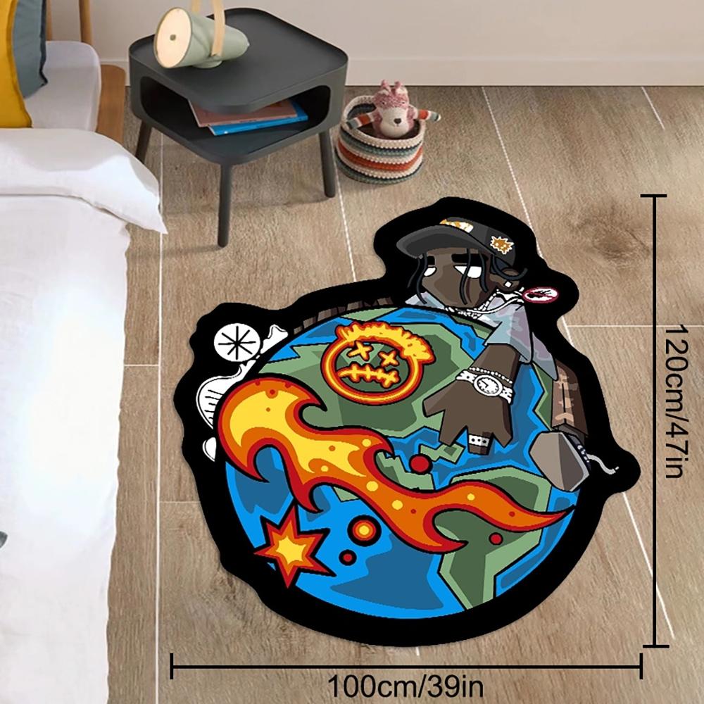 Creative Earth Cartoon Pattern Unique Rugs, 1 Count Soft Floor Mat, Decorative Carpet for Home Living Room Bedroom, Bedroom Abstract Rugs, Home Decor
