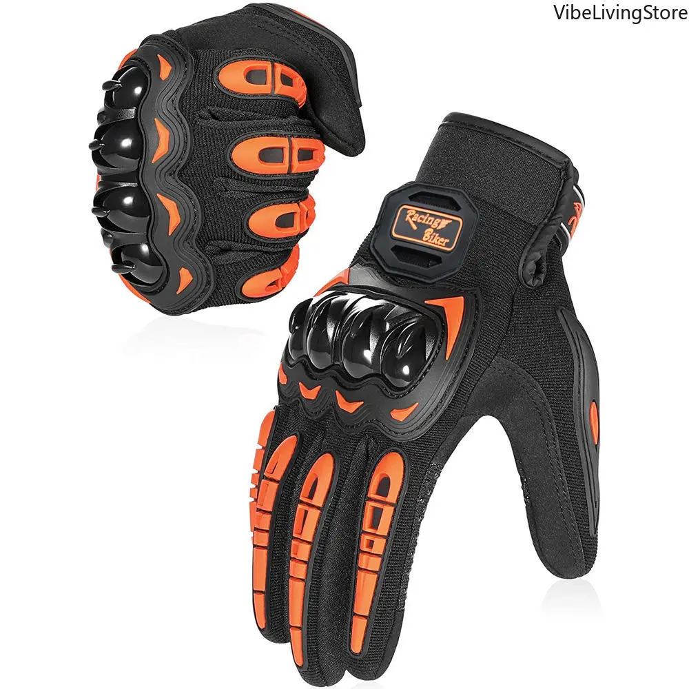 Unisex Full Finger Leather Motorcycle Riding Gloves, Waterproof Touch Screen Compatible Non-Slip Anti-Impact Anti-Fall Moto Gear, Shock Absorbing Joint Protection Gloves for Biking, Cycling & Outdoor Motor Travel