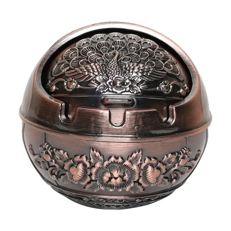 Vintage Peacock Print Metal Ashtray, Portable Travel Ashtray, Home Outdoor Windproof Decorative Ash Collection Ornament