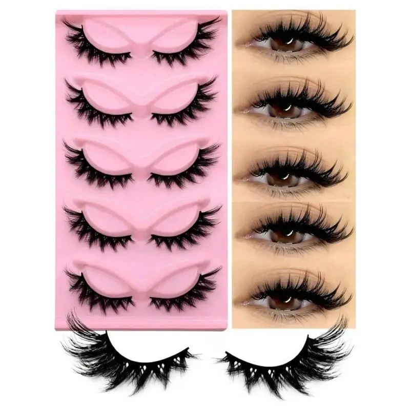 Cat Eye Lashes, 5 Pairs 20mm Eye End Lengthening Fluffy Natural Lashes, Natural Cross Faux Cluster Lashes, False Eyelashes
