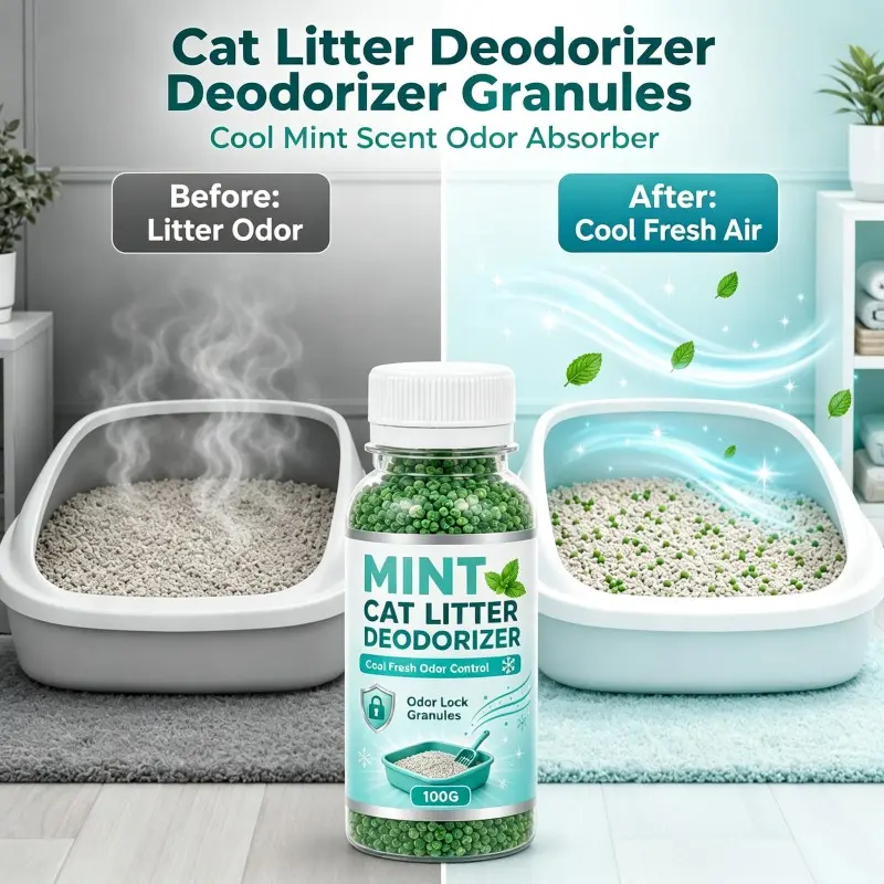 Cat Litter Deodorizer Granules, Cool Mint Fresh Scent, Absorb Litter Odor, Long Lasting Freshness, Fine Granules Easy To Sprinkle For Cat Home