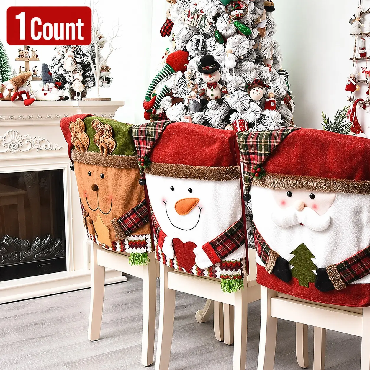 Christmas Themed Chair Cover, Universal Chair Cover, 1 Count Cute Snowman/Elk Design Chair Slipcover, Festive Decoration for Home Living Room Bedroom Dining Room