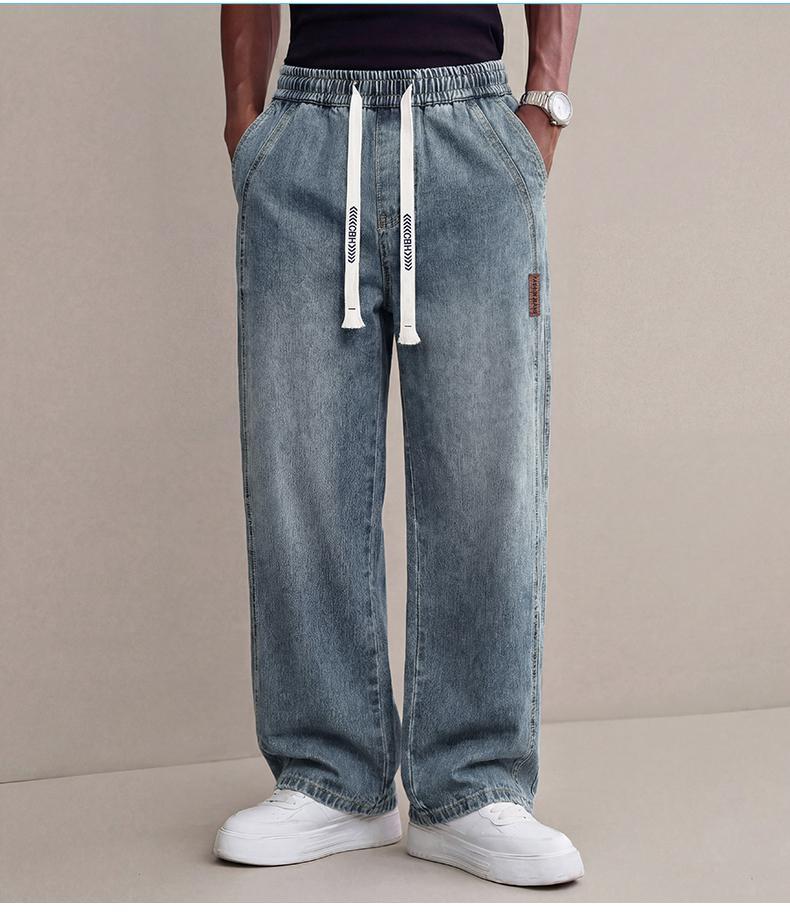 Men’s Stretch Denim Jeans — Vintage Washed Straight-Leg Fit, Drawstring Design for Easy Pulling On and Versatile Casual Wear; Regular-Season Everyday Long Pants Men’s Stretch Denim Jeans — Vintage Washed Straight-Leg Fit, Drawstring Design for Easy Pulling On and Versatile Casual Wear; Regular-Season Everyday Long Pants