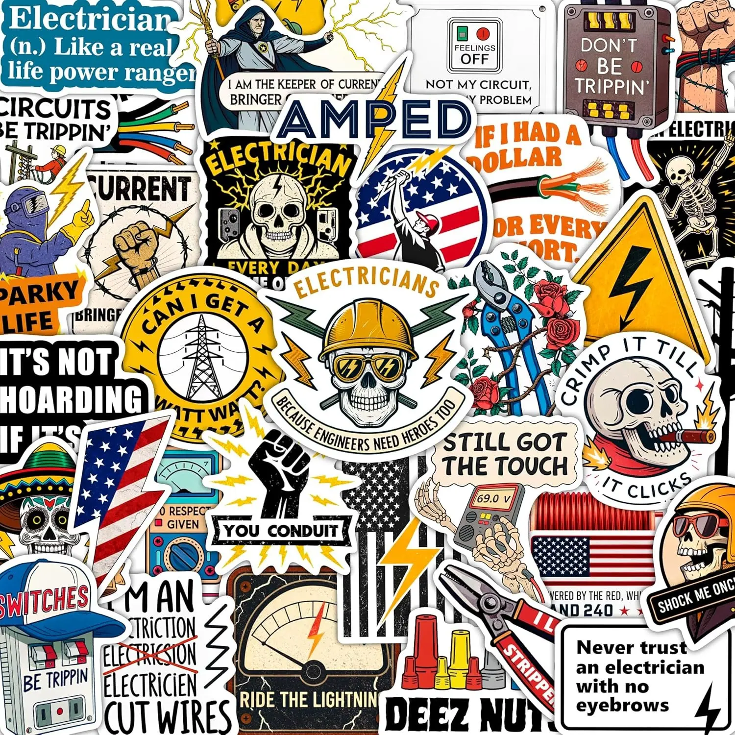 100Pcs Funny Electrician Stickers for Hard Hats, Waterbottle - Electrical Stickers - Electrician Gifts for Men, Party Supplies - Gift for Women & Men