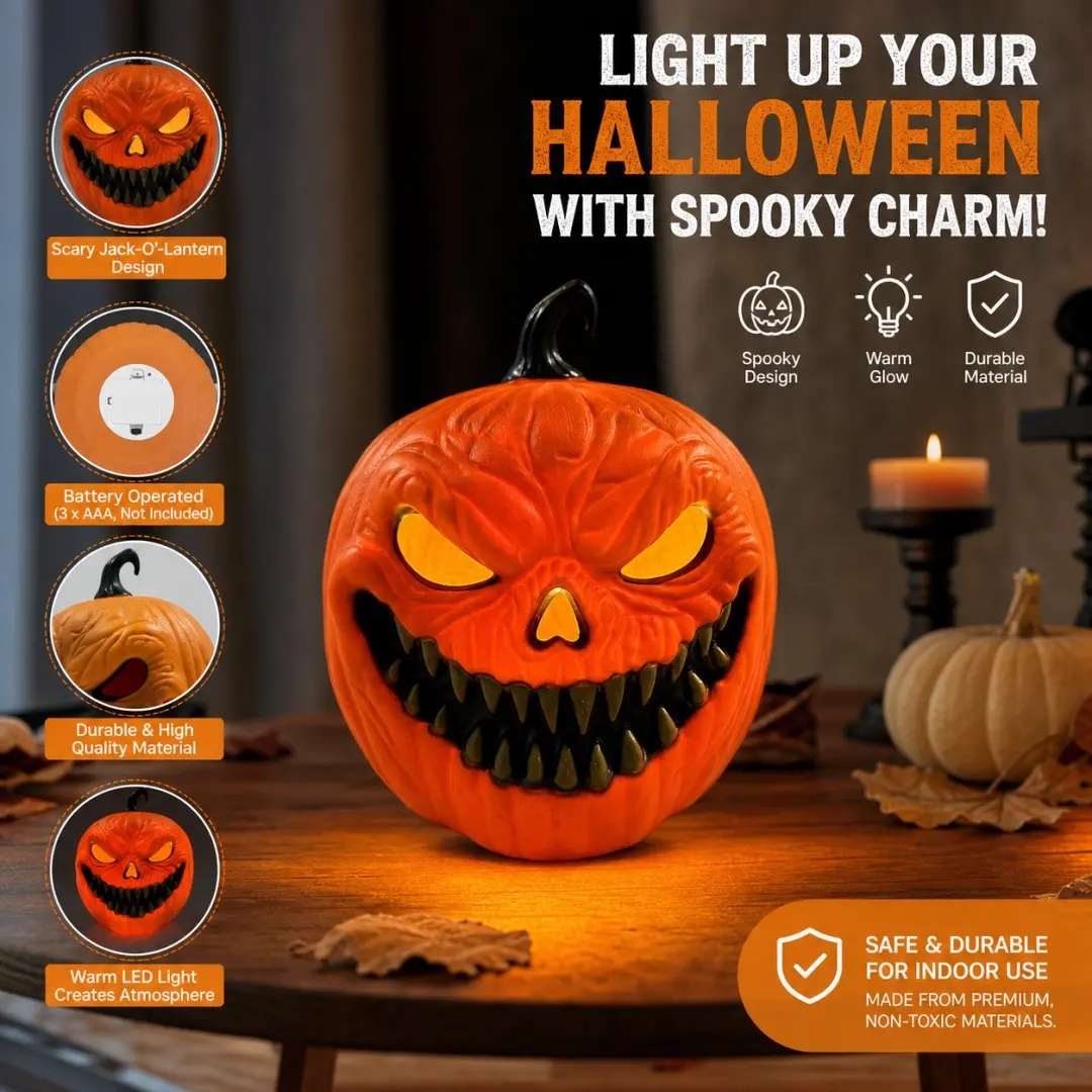 Halloween Decoration Sound-Activated Spooky Glowing Pumpkin Light, Horror Scream Electronic Toy, Bar Scene Setup Prop, Halloween Props