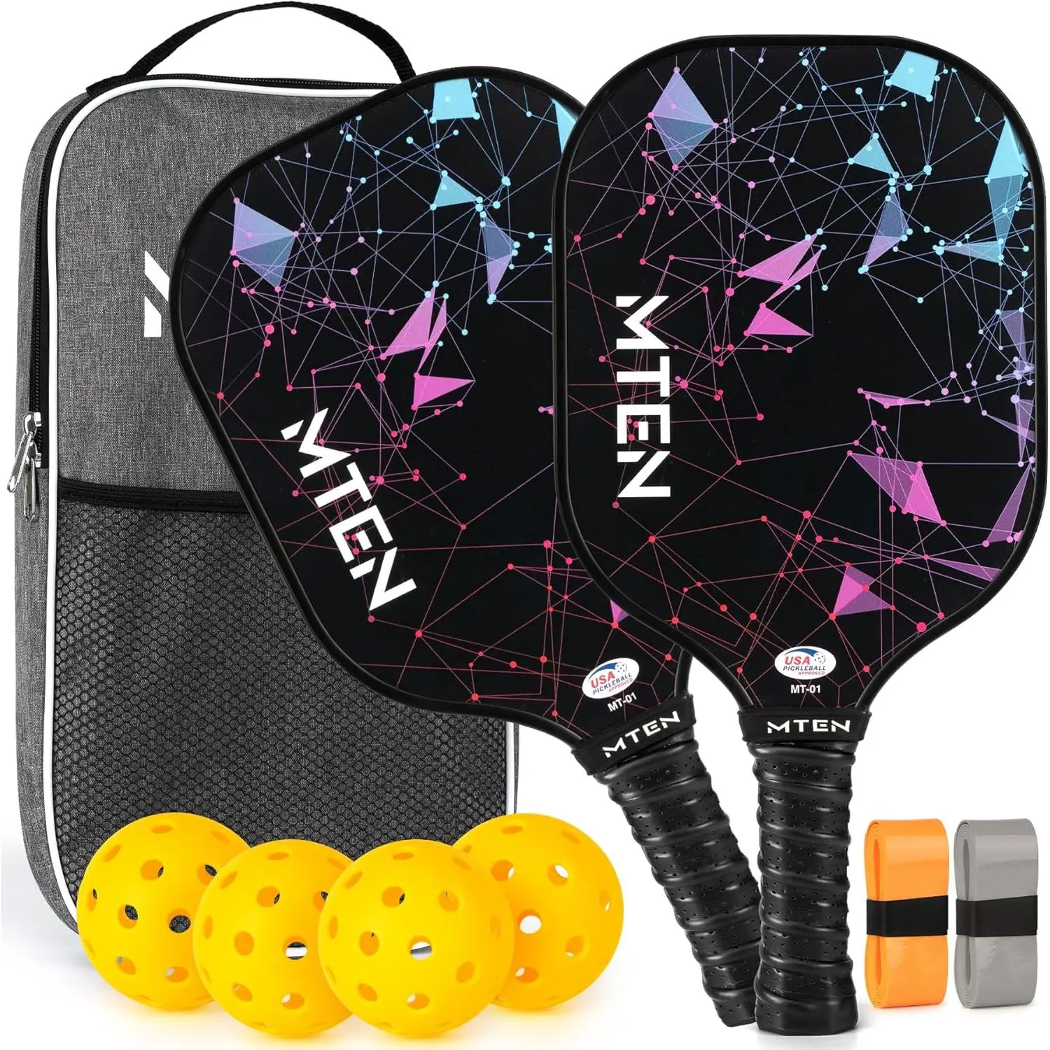 USAPA Approved Unisex Pickleball Paddles - Single/Pair Fiberglass Face, Lightweight Shock-Absorbing, Comfort Grip, Max Spin for Beginner Training, Backyard Games, Tournament Sports Equipment
