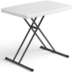Folding Table 30 Inch - Small Desk Adjustable Height TV Tray for Laptop, Couch, Camping - Heavy Duty Utility Foldable Table for Small Spaces, No Assembly Required, Plastic White Granite