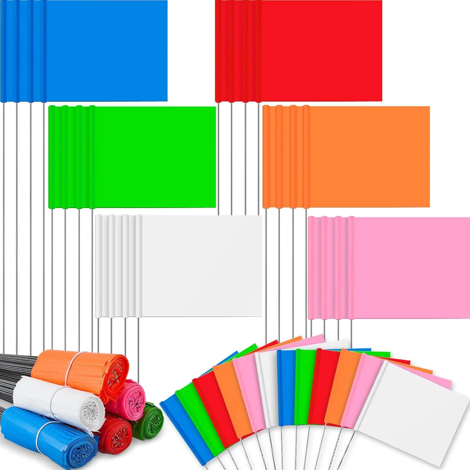 High Visibility Durable Marking Flags with Bright and Beautiful Colors - Boundary, Fence, Construction Warning, Line Flags for Lawn Yard Survey, Pet Training, Boundary Flag