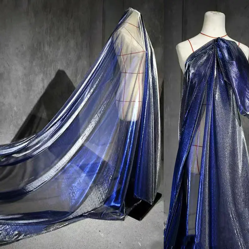 Royal Blue 2-Tone Iridescent Laser Holographic Sheer Tulle Fabric - Lightweight, Soft, Breathable Mesh Textile for Prom Dresses, Wedding Arch Draping, Handmade DIY Sewing Projects