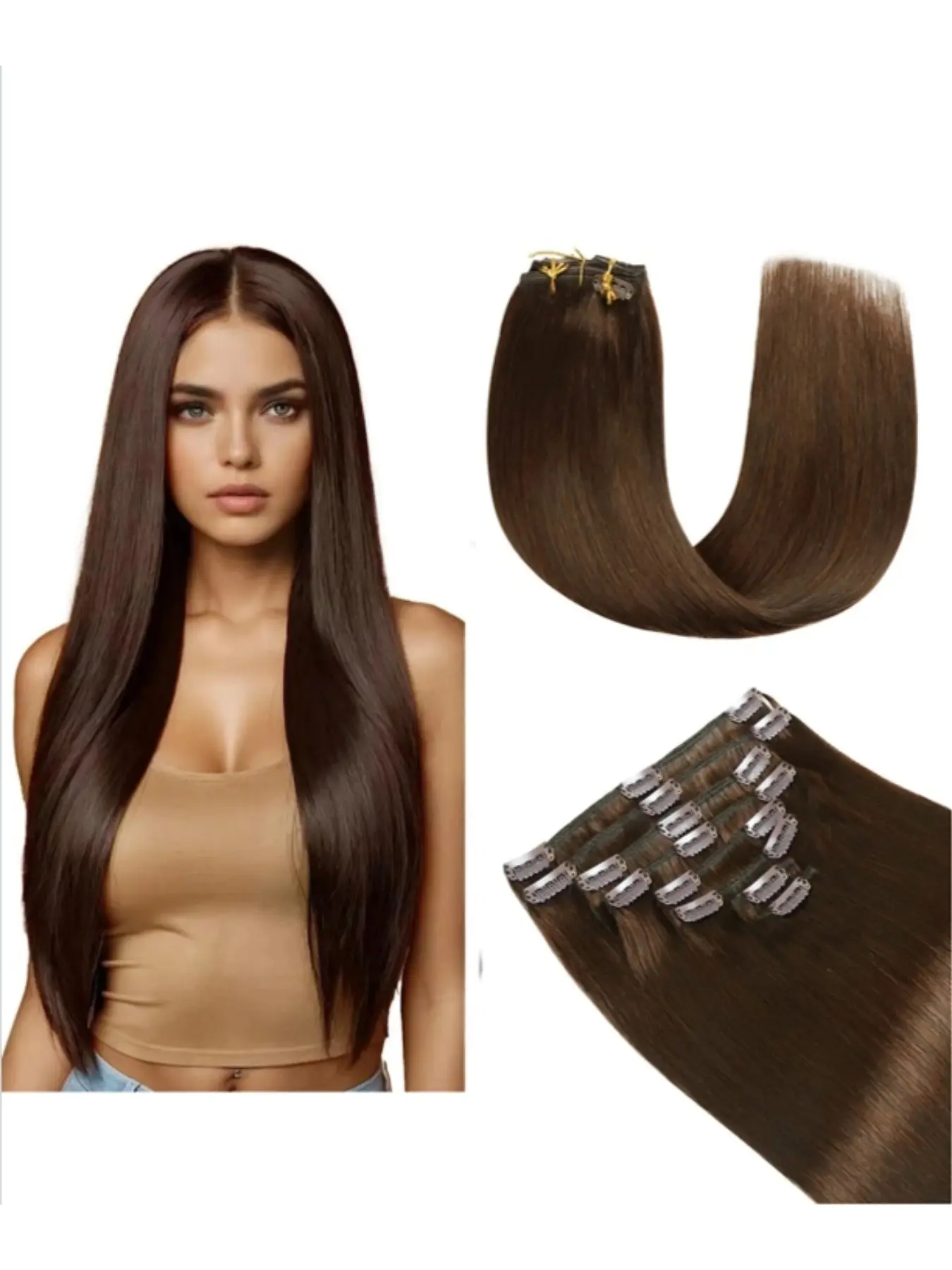Clip in Straight Human Hair Silky Extensions for Women Natural Seamless Clip Ins 14-28 Inch 100g 8Pcs 18 Clips Multi Color 1B/4/4-27/613 Soft Lightweight Easy Wear Hair