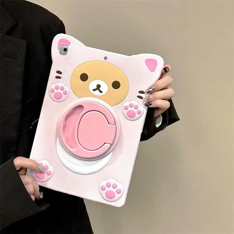Cute Cartoon Rilakkuma Silicone Tablet Casing - Durable, Protective, Drop-Proof Smart Tablet Accessory for iPad 7/8/9th Gen, Air 2/3/4/5/6, 10.9in Air/Pro 11