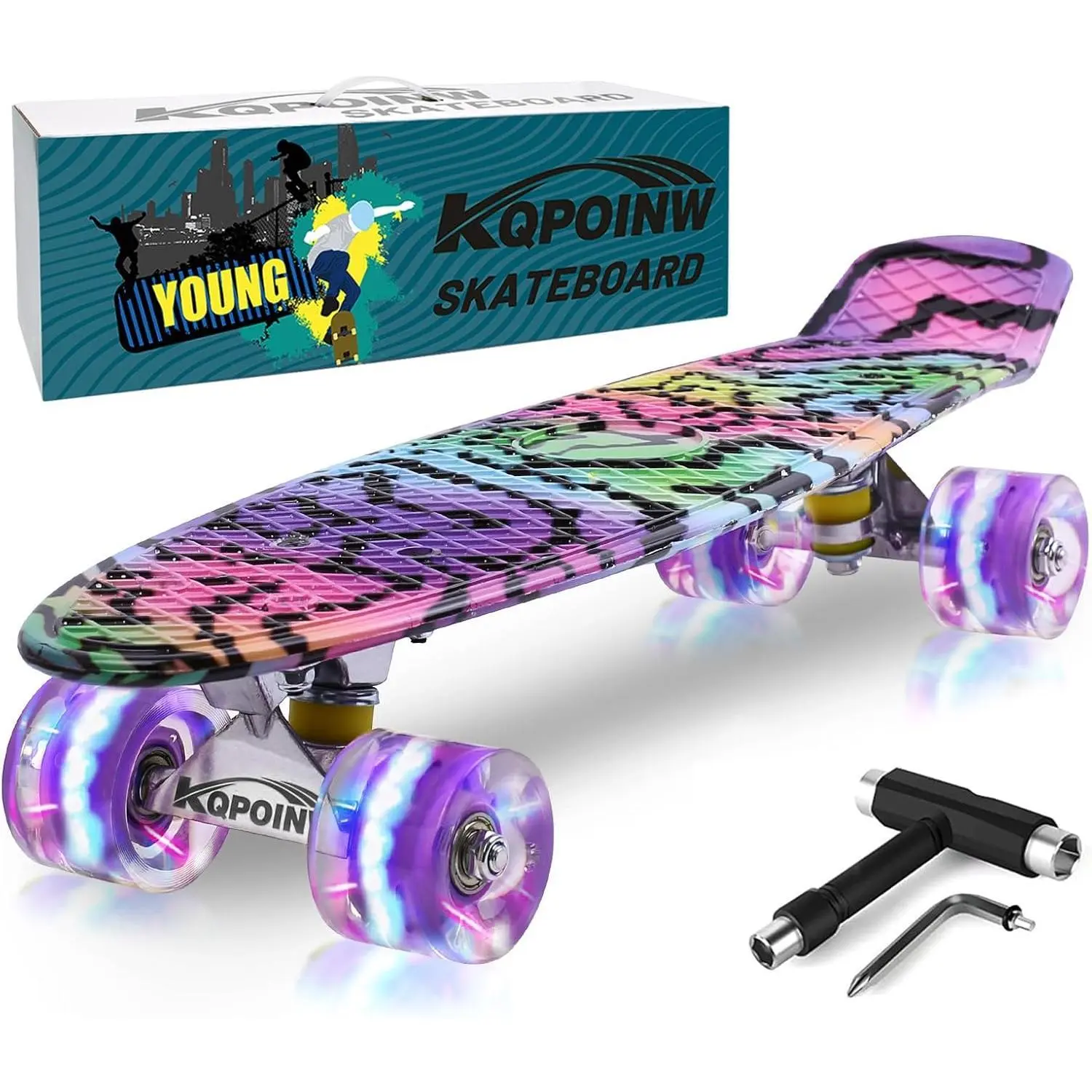 Skateboards, 22" Complete Skateboard, Mini Cruiser Skateboard for Kids Boys Girls Teens Beginners with Colorful Flashing Wheels Skate Tool, Kids Children's Day Gift
